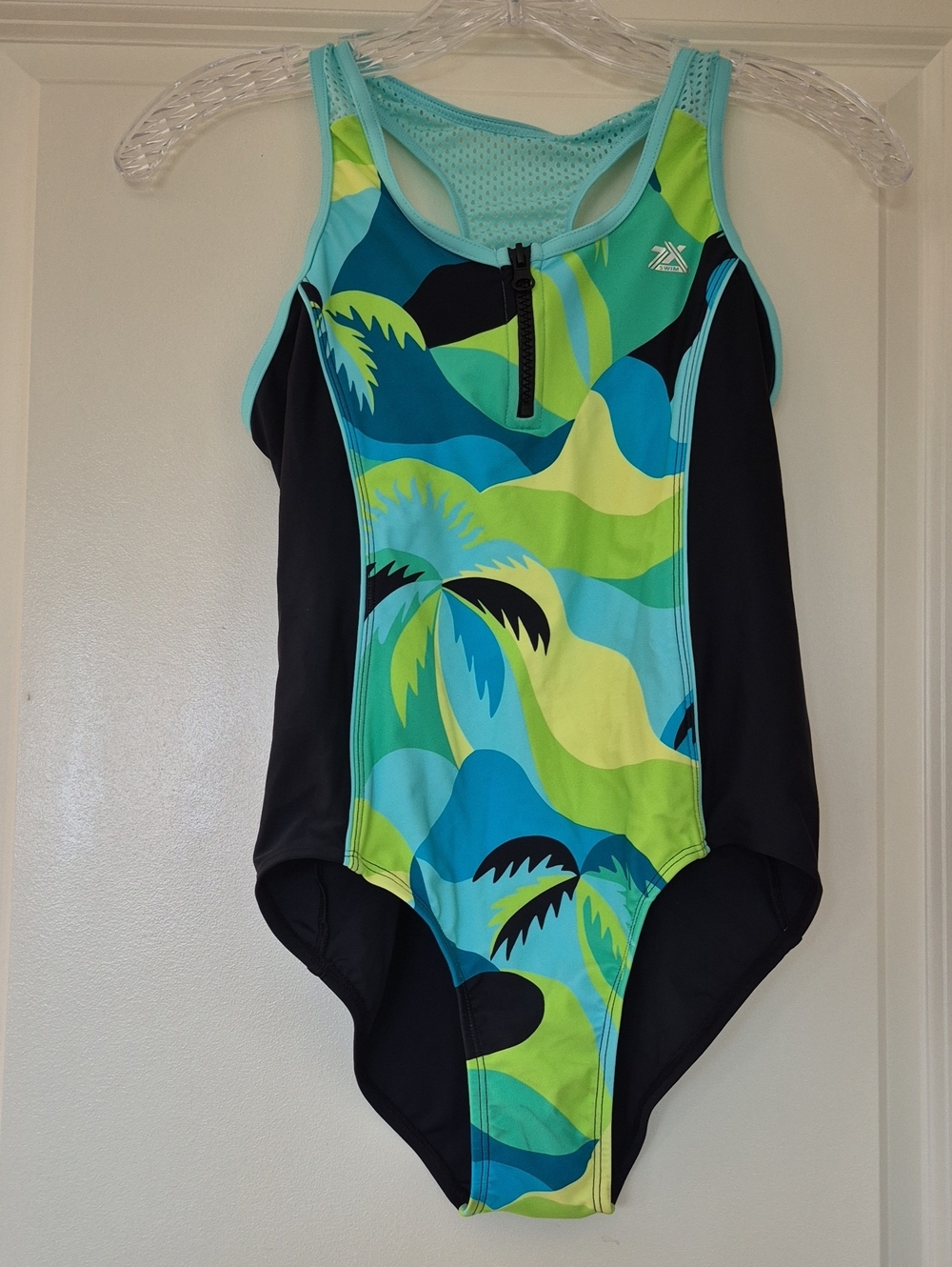 Girls One-Piece Swimsuit with Tropical Print and Front Zip NWT